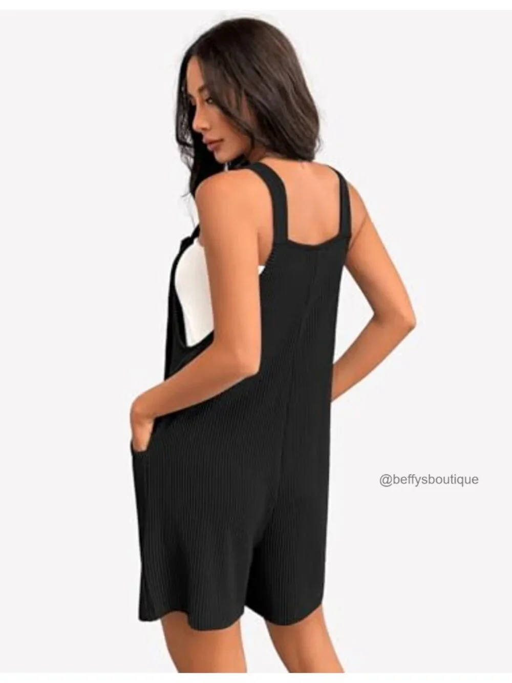 Women's Sleeveless Ribbed Knit Jumpsuit Romper with Pockets